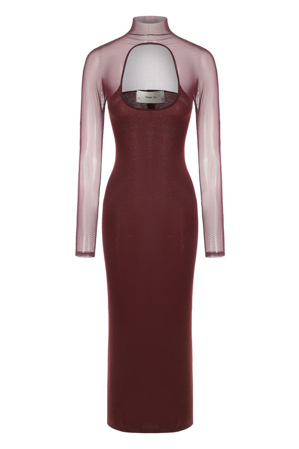 Peng Tai 24 Autumn and Winter Hollow Long Dress PT-PTW24C07-3-JIUHONG